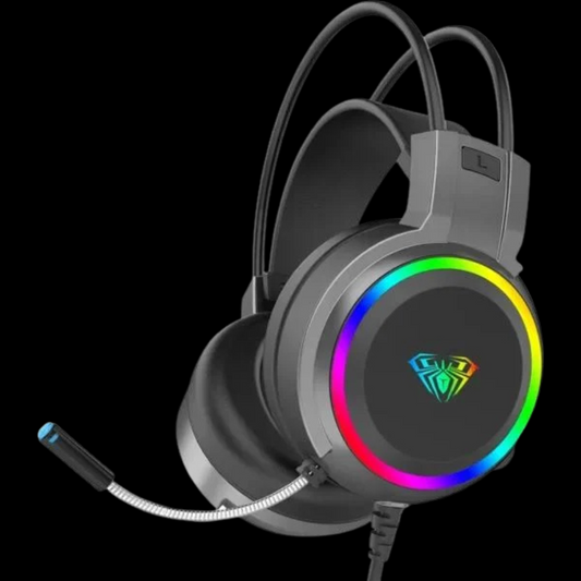 AULA S608 RGB Wired Gaming Headset With Adjustable Mic (Black)